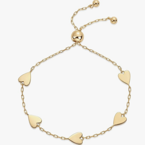 14K Gold Plated Matching Heart Charms Solitaire Bracelet Set for Women | Adjustable Love Friendship Two Bracelet Pack